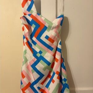 Colorful Geometric Pattern One Shoulder Dress